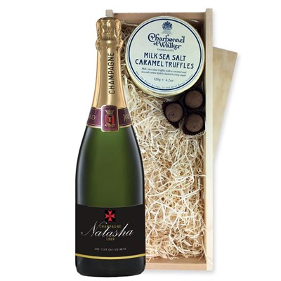 Personalised Champagne - Black Label And Milk Sea Salt Charbonnel Chocolates Box